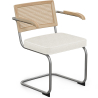 Buy Dining Chair with Armrests - Upholstered in Bouclé Fabric - Wood and Rattan - Birey White 60538 - in the EU