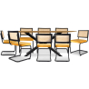 Buy Pack Industrial Design Wooden Dining Table (220cm) & 8 Rattan Dining Chairs Upholstered in Velvet - Puila Mustard 60554 - prices