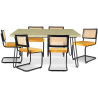 Buy Pack Industrial Design Dining Table 150cm & 6 Rattan Dining Chairs - Velvet Upholstery - Puila Mustard 60559 - prices