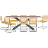 Buy Pack Industrial Design Wooden Dining Table (200cm) & 8 Rattan Dining Chairs - Upholstered in Velvet - Martha Mustard 60593 - prices