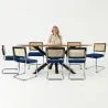 Pack Industrial Design Wooden Dining Table (200cm) & 8 Rattan Dining Chairs - Velvet Upholstery - Hyre image 7