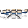 Buy Pack Industrial Design Wooden Dining Table (200cm) & 8 Rattan Dining Chairs - Velvet Upholstery - Hyre Dark blue 60594 - prices