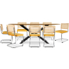Buy Pack Industrial Design Wooden Dining Table (220cm) & 8 Rattan Dining Chairs - Velvet Upholstery - Martha Mustard 60596 - prices