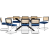 Buy Pack Industrial Design Wooden Dining Table (220cm) & 8 Rattan Dining Chairs - Velvet Upholstery - Hyre Dark blue 60597 - prices