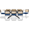 Buy Pack Industrial Design Wooden Dining Table (220cm) & 8 Rattan Dining Chairs - Velvet Upholstery - Hyre Dark blue 60597 at Privatefloor