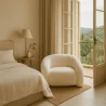 Modern Armchair Upholstered In Cream White Bouclé Fabric – Curved And Comfortable Design - Gab image 7