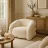 Modern Armchair Upholstered In Cream White Bouclé Fabric – Curved And Comfortable Design - Gab image 7