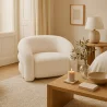 Modern Armchair Upholstered In Cream White Bouclé Fabric – Curved And Comfortable Design - Gab image 7