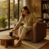 Armchair Upholstered In Velvet Corduroy – Modern Design - November image 7
