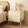 Modern Scandi nightstand covered in faux leather with 2 drawers and natural wood legs - Bennis image 7
