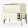 Modern Scandi nightstand covered in faux leather with 2 drawers and natural wood legs - Bennis image 7