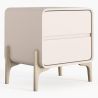 Modern Scandi nightstand covered in faux leather with 2 drawers and natural wood legs - Bennis image 7