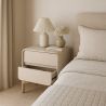 Modern Scandi nightstand covered in faux leather with 2 drawers and natural wood legs - Bennis image 7