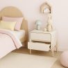 Modern Scandi nightstand covered in faux leather with 2 drawers and natural wood legs - Bennis image 7