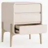 Modern Scandi nightstand covered in faux leather with 3 drawers and natural wood legs - Bennis image 7