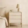 Modern Scandi nightstand covered in faux leather with 3 drawers and natural wood legs - Bennis image 7