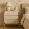 Modern Scandi nightstand covered in faux leather with 3 drawers and natural wood legs - Bennis image 7