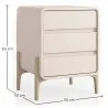 Modern Scandi nightstand covered in faux leather with 3 drawers and natural wood legs - Bennis image 7