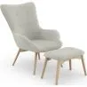 Buy Upholstered Armchair with Footrest - Scandinavian Style - Huda Beige 60084