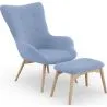 Buy Upholstered Armchair with Footrest - Scandinavian Style - Huda Light blue 60084