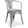 Buy Dining Chair with armrest Tolix Style industrial design Metal and Light Wood - New Edition Light grey 60143