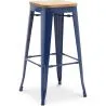 Buy Bar stool Tolix Style industrial design Metal and Light Wood - 76 cm - New Edition Dark blue 60144