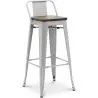 Buy Bar stool with small backrest  Tolix Style industrial design Metal and Dark Wood - 76 cm - New Edition Light grey 60150