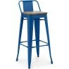 Buy Bar stool with small backrest  Tolix Style industrial design Metal and Dark Wood - 76 cm - New Edition Dark blue 60150