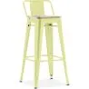 Buy Bar stool with small backrest Tolix Style industrial design Metal and Light Wood - 76 cm - New Edition Pastel yellow 60152