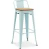 Buy Bar stool with small backrest Tolix Style industrial design Metal and Light Wood - 76 cm - New Edition Light blue 60152