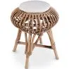 Buy Low Round Stool in Boho Bali Style, Rattan and Canvas - Lera White 60284