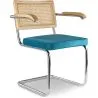 Buy Dining Chair With Armrest, Natural Rattan And Velvet - Martha Turquoise 60457