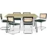 Buy Pack Hairpin Dining Table 150x90 & 6 Black Mesh Rattan and Velvet Chairs - Hyre Dark green 60582