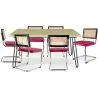 Buy Pack Hairpin Dining Table 150x90 & 6 Black Mesh Rattan and Velvet Chairs - Hyre Fuchsia 60582