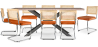 Buy Pack Industrial Design Wooden Dining Table (200cm) & 8 Rattan Dining Chairs - Upholstered in Velvet - Martha Reddish orange 60593 at Privatefloor