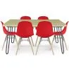 Buy Set Table Hairpin (90x150 cm) + 6 Dining Chairs Nordic Skögur  Red 61752