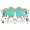 Buy Set Table Hairpin (90x150 cm) + 6 Dining Chairs Nordic Skögur  Turquoise 61752