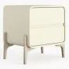 Modern Scandi nightstand covered in faux leather with 2 drawers and natural wood legs - Bennis image 9