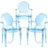 Pack of 3 Dining Chairs - Transparent - Design with Armrests - Louis XIV image 9