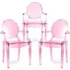 Buy Pack of 3 Dining Chairs - Transparent - Design with Armrests - Louis XIV Pink transparent 61826