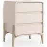 Buy Modern Scandi nightstand covered in faux leather with 3 drawers and natural wood legs - Bennis Cream 61827