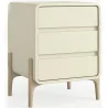 Buy Modern Scandi nightstand covered in faux leather with 3 drawers and natural wood legs - Bennis Cream 61827