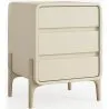 Buy Modern Scandi nightstand covered in faux leather with 3 drawers and natural wood legs - Bennis Taupe 61827