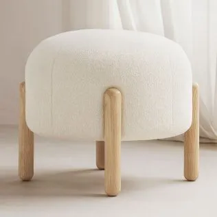 Buy Low Stool Upholstered in Bouclé - Curve White 61251 at Privatefloor