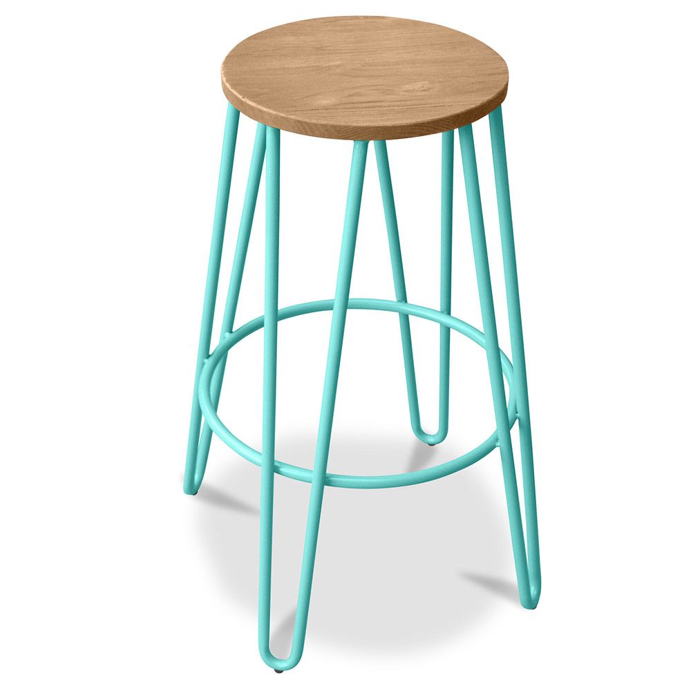 Round Stool - Industrial Design - Wood & Metal - 74cm - Hairpin image 8