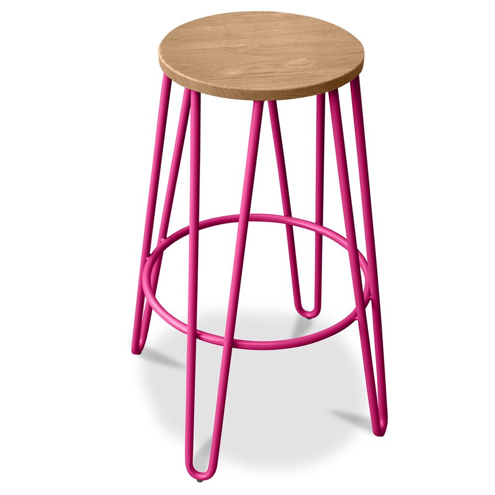 Round Stool - Industrial Design - Wood & Metal - 74cm - Hairpin image 8