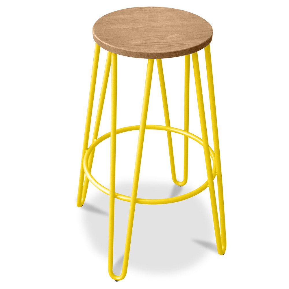  Buy Round Stool - Industrial Design - Wood & Metal - 74cm - Hairpin Yellow 59487 - in the EU