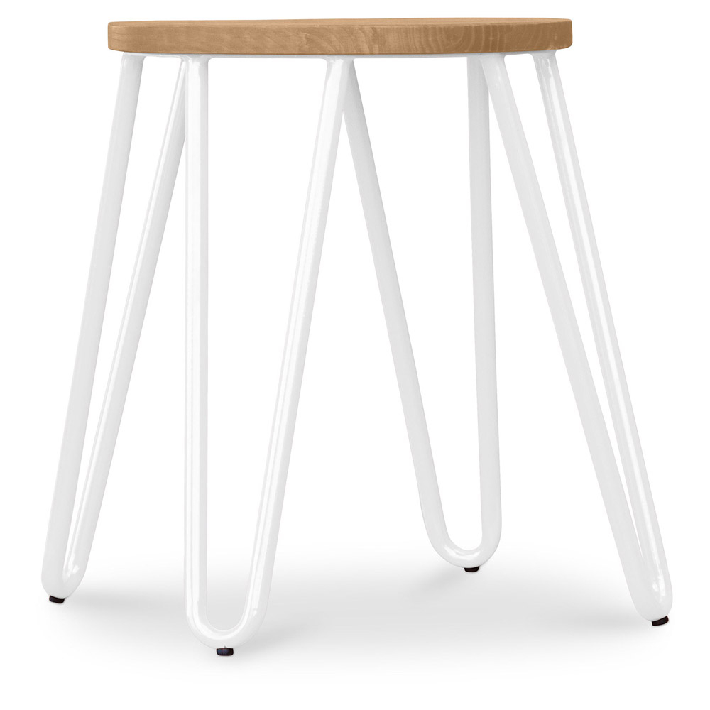 Buy Round Bar Stool - Industrial Design - Wood & Steel - 44cm - Hairpin White 59488 - in the EU