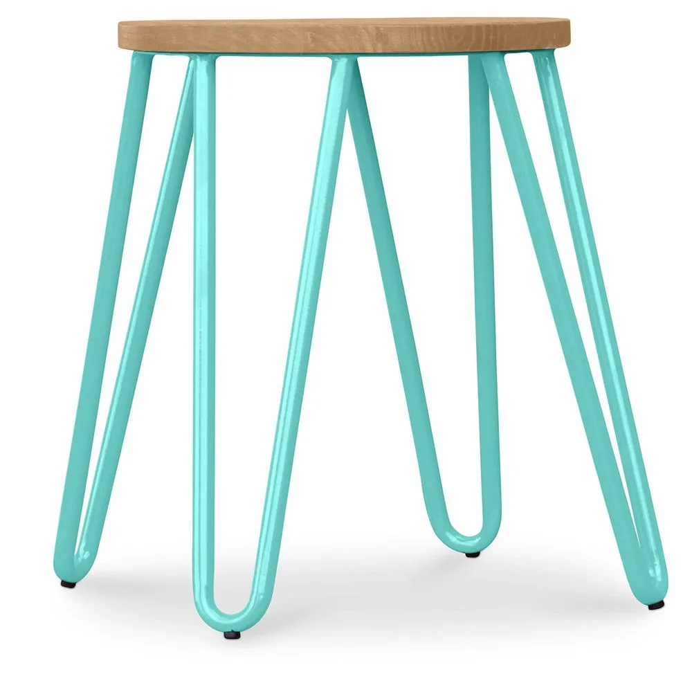 Round Bar Stool - Industrial Design - Wood & Steel - 44cm - Hairpin image 8