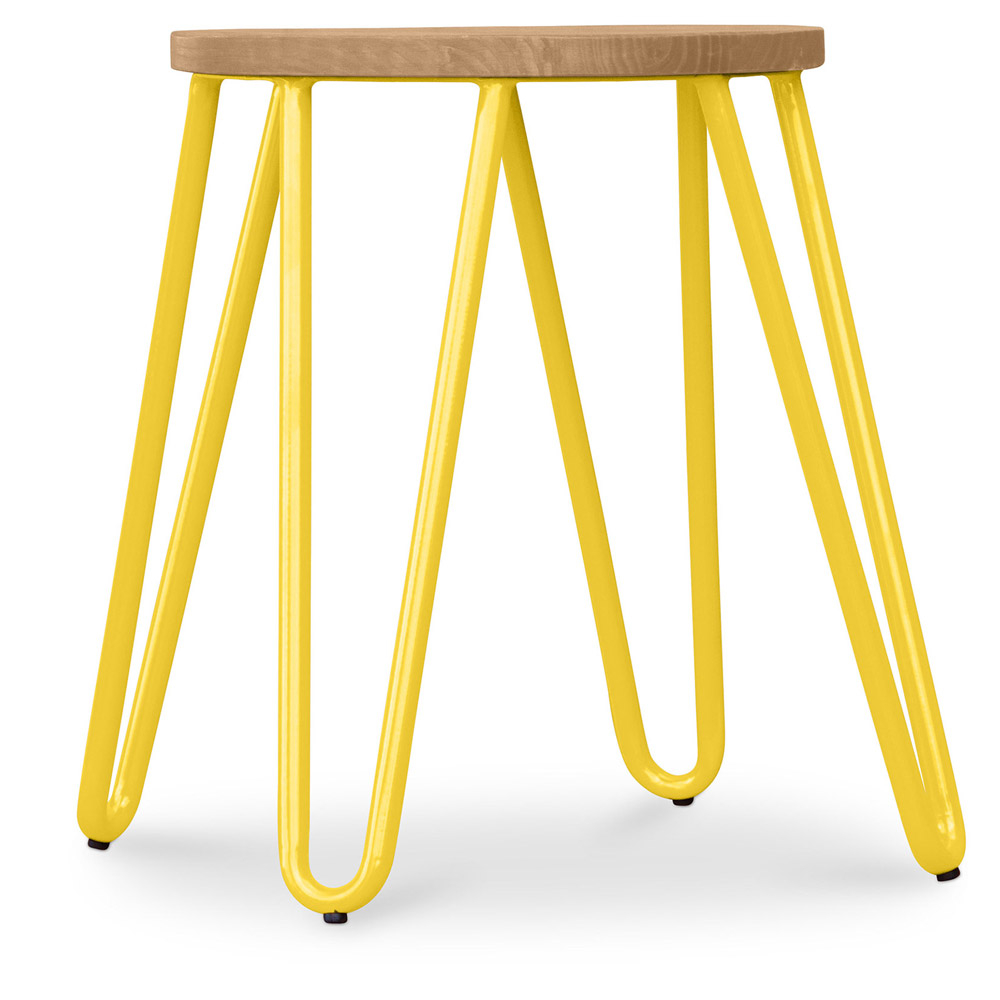 Buy Round Bar Stool - Industrial Design - Wood & Steel - 44cm - Hairpin Yellow 59488 - in the EU